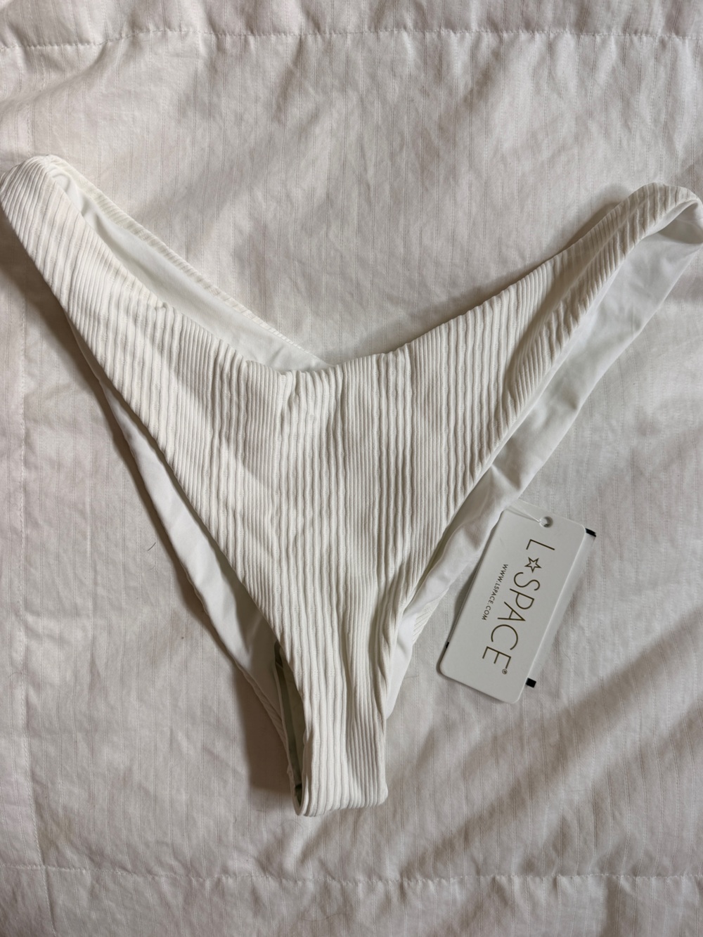 L*space White Ribbed High-Cut Bikini Bottom